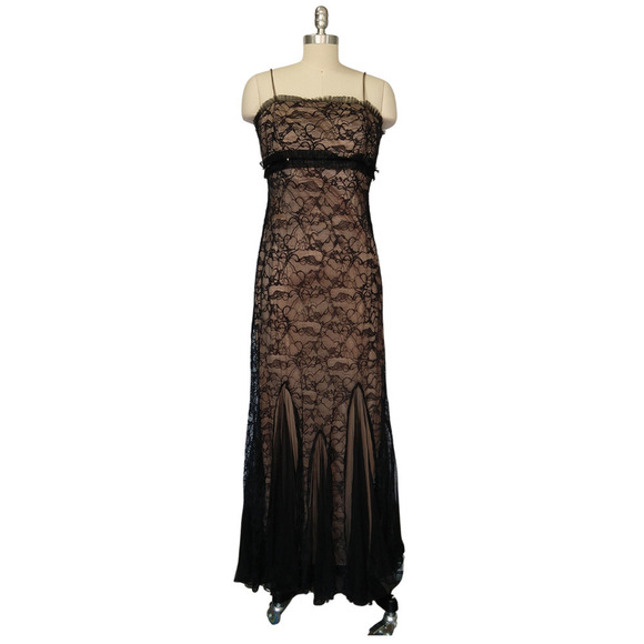 Vintage 90s Y2K Prom Dress Maxi Gown Size M 12 Black Lace Fairy Goth Betsy Adam - Picture 2 of 13